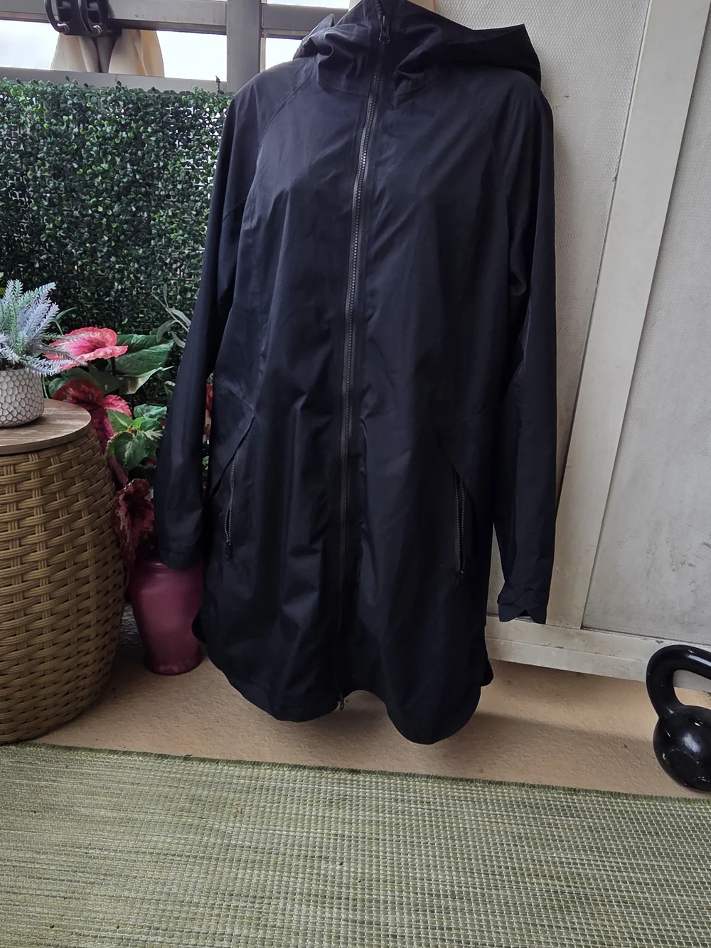 lululemon athletica Black Hooded Long Trench Coat
